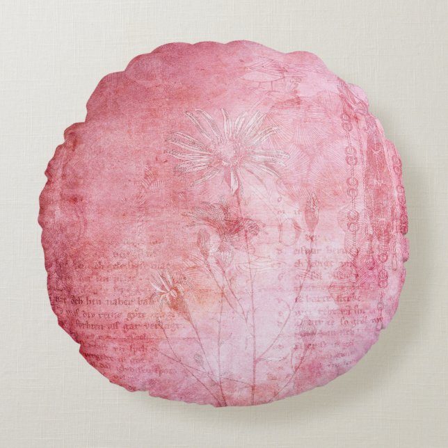 Vintage texture scrapbook pink round pillow (Front)