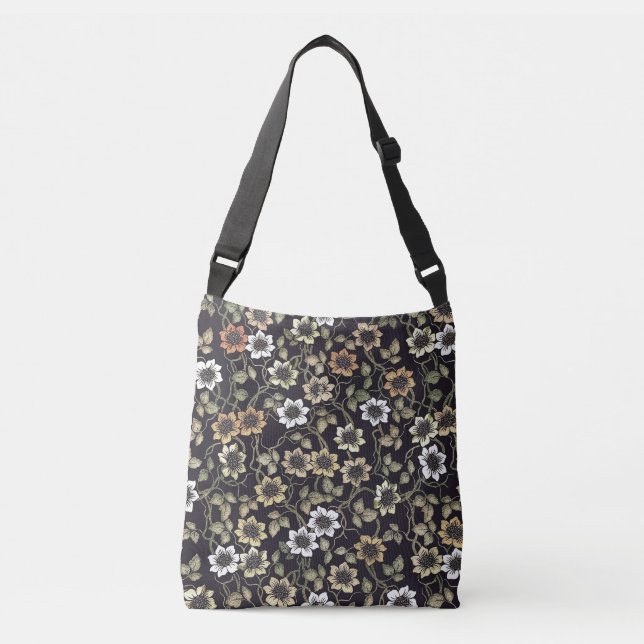 Vintage Textured Anemone Floral Background | Crossbody Bag (Front)
