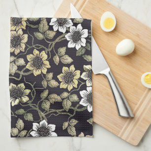 Vintage Textured Anemone Floral Background   Kitchen Towel