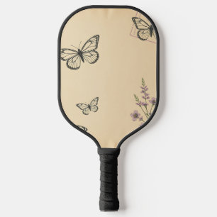 Vintage Textured with Sketch Butterflies  Pickleball Paddle