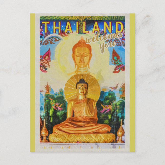 Vintage Thailand Buddha Statue Travel Postcard (Front)