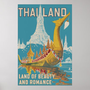 Vintage Thailand Travel Poster Print, Siam Temple