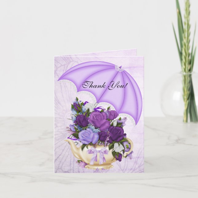 Vintage Thank You Card White Lilac Purple Flowers (Front)