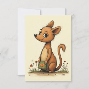 Vintage Thank You Card with Cute Cartoon Animal
