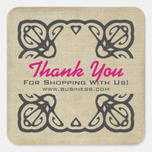 Vintage Thank You For Shopping Custom Pink Square Sticker