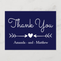 Vintage Thank You Navy Blue & White Heart & Arrows