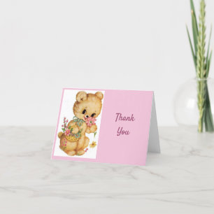 Vintage - Thank You - Teddy Bear with Flowers, Card