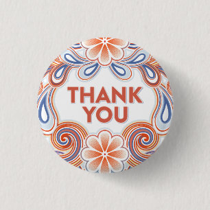 Vintage Thank You with flowers and retro swirls 1 Inch Round Button