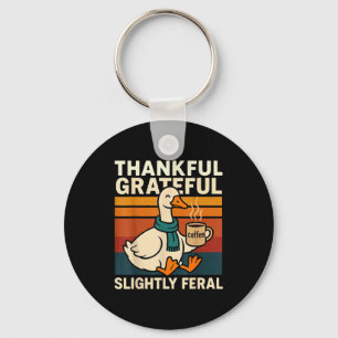 Vintage Thankful Grateful Slightly Feral Funny Cut Keychain