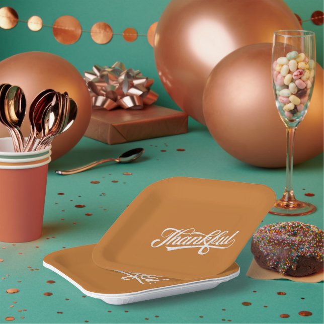 Vintage Thankful Thanksgiving Fall Gift Paper Plate (Multi)