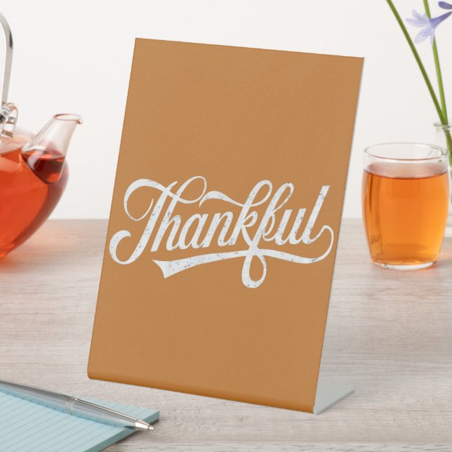 Vintage Thankful Thanksgiving Fall Gift Pedestal Sign (In SItu)