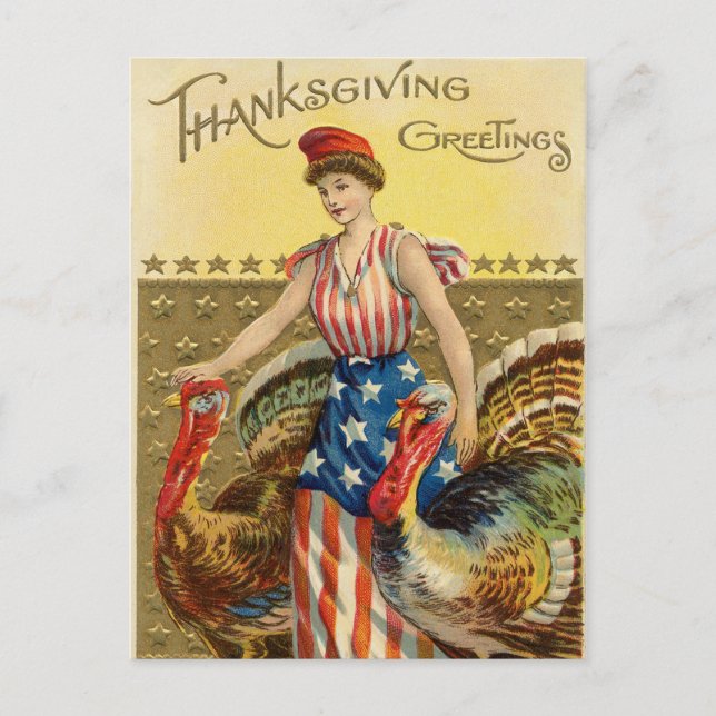 Vintage Thanksgiving American Greeting Holiday Postcard (Front)