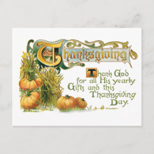 Vintage Thanksgiving Blessing with Pumpkins Holiday Postcard