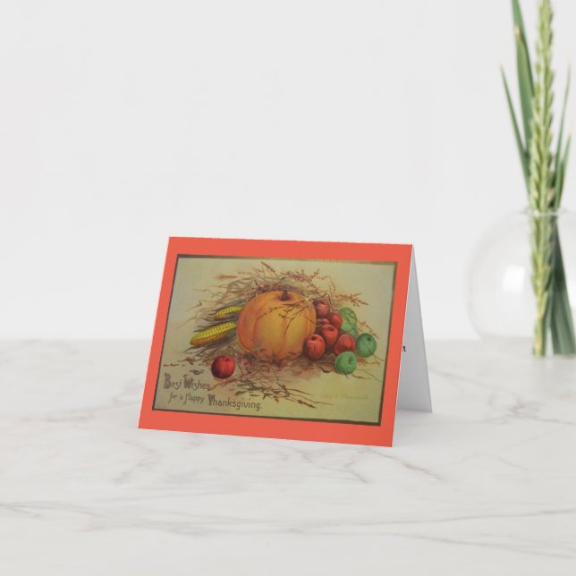 Vintage Thanksgiving Blessings Holiday Card (Front)