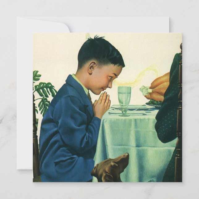 Vintage Thanksgiving, Boy Saying Grace Invitation (Front)