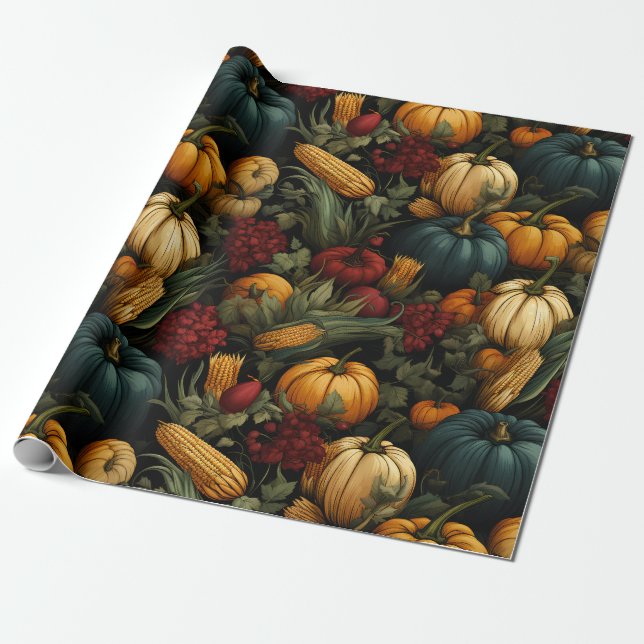 Vintage Thanksgiving Charm Wrapping Paper (Unrolled)