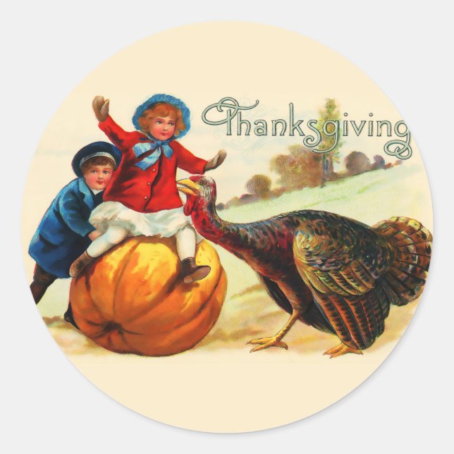 Vintage Thanksgiving Classic Round Sticker (Front)