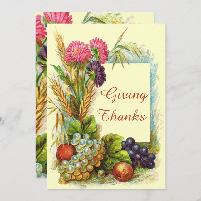 Vintage Thanksgiving Colourful Fruits & Flowers Invitation (Front/Back)