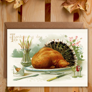 Vintage Thanksgiving Day Turkey Dinner Custom Holiday Card