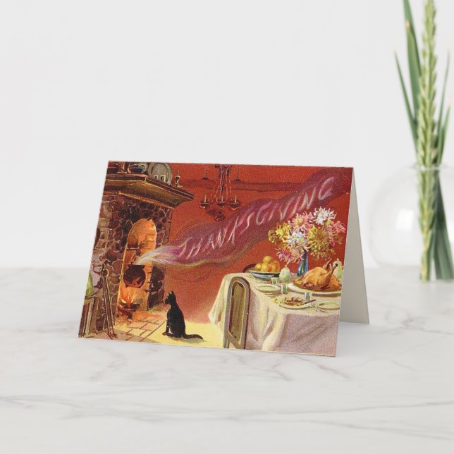 Vintage Thanksgiving Dinner Greeting Card (Front)