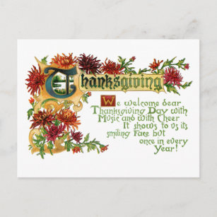 Vintage Thanksgiving Floral Greeting Holiday Postcard