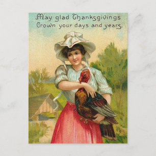 Vintage Thanksgiving Girl Greeting Holiday Postcard