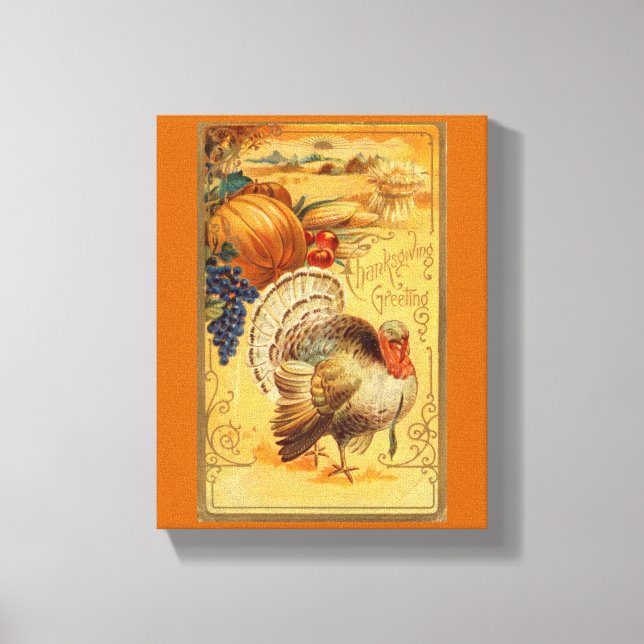 Vintage Thanksgiving Greeting Canvas Print (Front)