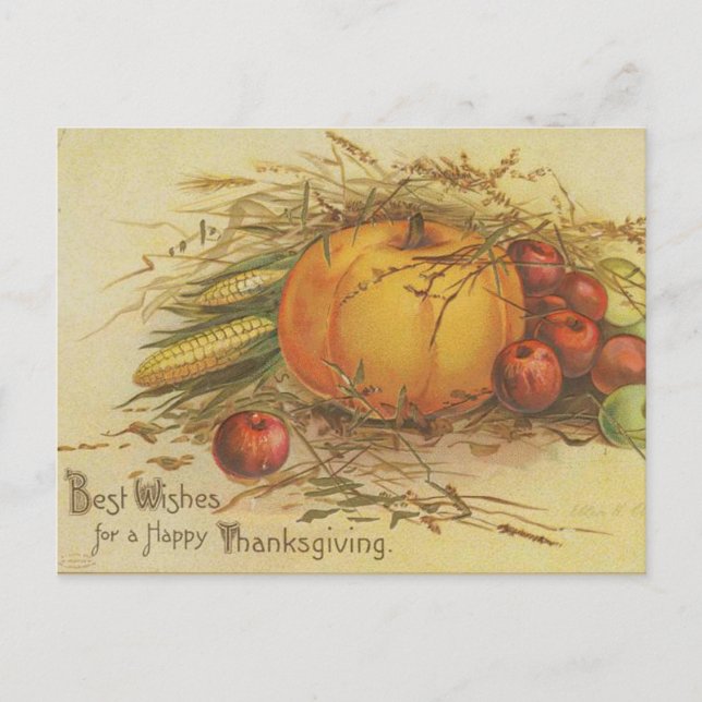 Vintage Thanksgiving greeting harvest produce Postcard (Front)