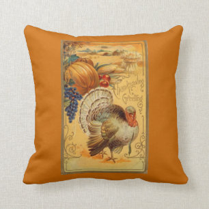 Vintage Thanksgiving Greeting Throw Pillow