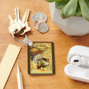 Vintage Thanksgiving Greeting with a Turkey Keychain