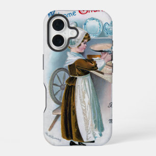 Vintage Thanksgiving Greeting with Pilgrim Girl Ba iPhone 16 Case