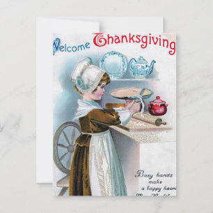 Vintage Thanksgiving Greeting with Pilgrim Girl Ba Postcard