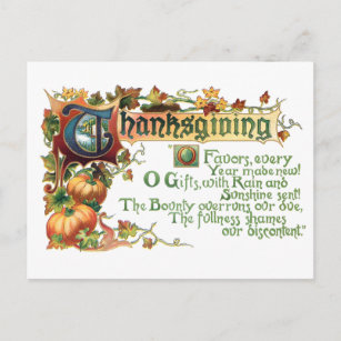 Vintage Thanksgiving Greeting with Pumpkins Holiday Postcard