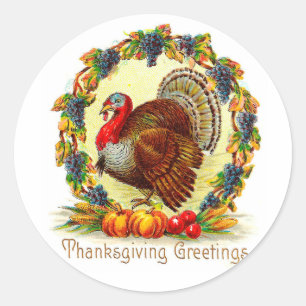 Vintage Thanksgiving Greetings Classic Round Sticker