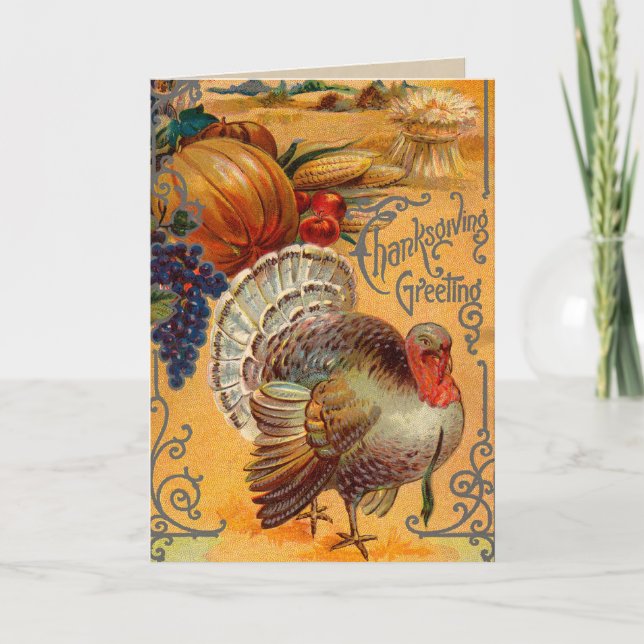 Vintage Thanksgiving Greetings Holiday Card (Front)