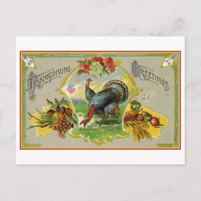 Vintage Thanksgiving Greetings Holiday Postcard (Front)