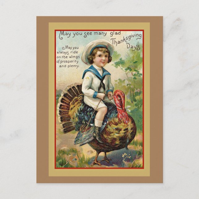 Vintage Thanksgiving Greetings Holiday Postcard (Front)