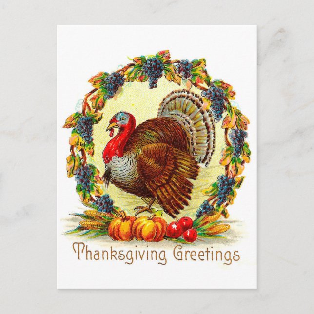 Vintage Thanksgiving Greetings Holiday Postcard (Front)