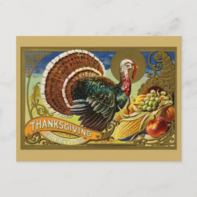 Vintage Thanksgiving Greetings Turkey Postcard (Front)