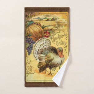 Vintage Thanksgiving Greetings with Turkey Hand Towel