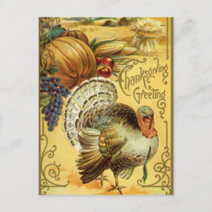 Vintage Thanksgiving Greetings with Turkey Holiday Postcard