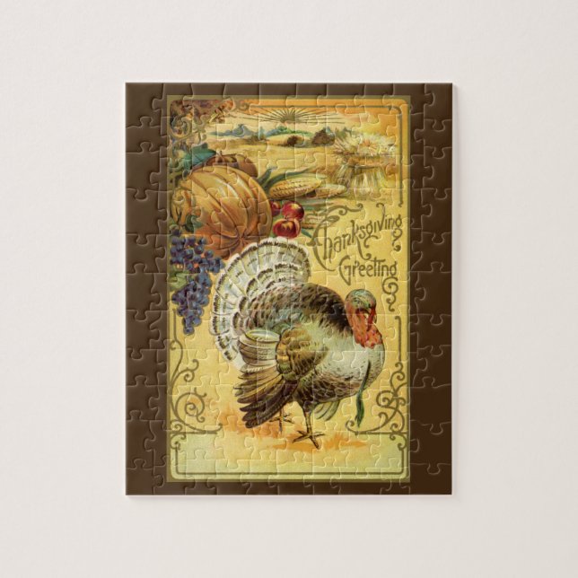 Vintage Thanksgiving Greetings with Turkey Jigsaw Puzzle (Vertical)