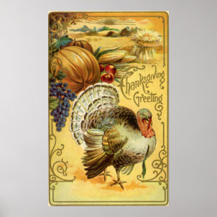 Vintage Thanksgiving Greetings with Turkey Poster
