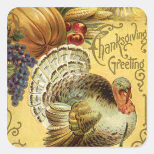 Vintage Thanksgiving Greetings with Turkey Square Sticker