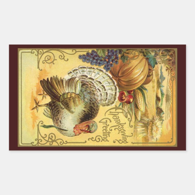 Vintage Thanksgiving Greetings with Turkey Sticker (Front)