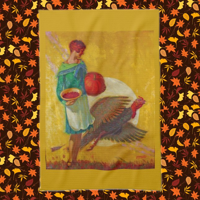 Vintage Thanksgiving Harvest Illustration  Kitchen Towel (Creator Uploaded)