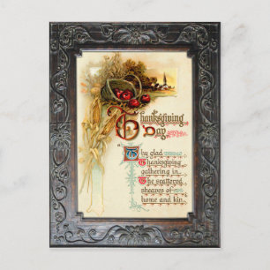 Vintage Thanksgiving Harvest Scene with Verse Holiday Postcard