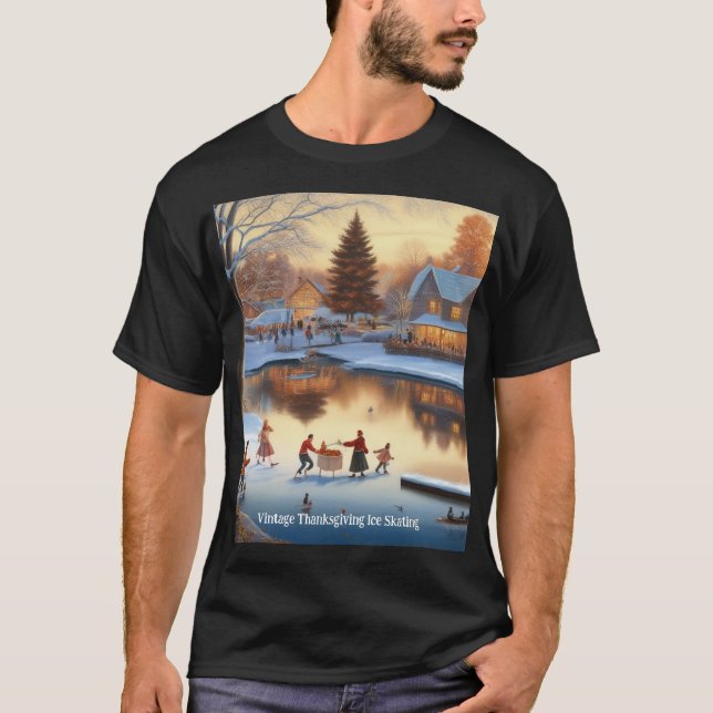 Vintage Thanksgiving Ice Skating T-Shirt (Front)