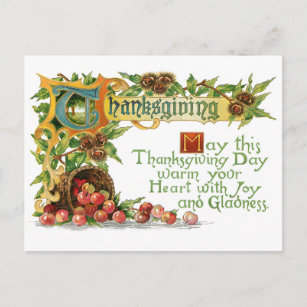 Vintage Thanksgiving Illuminated Greeting Holiday Postcard