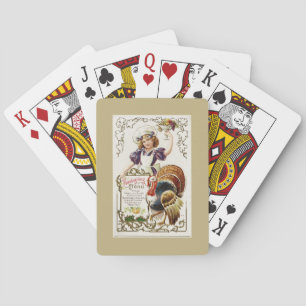 Vintage Thanksgiving Menu and Girl Playing Cards